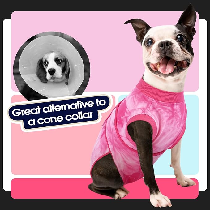 FUAMEY Dog Surgery Suit, Surgical Suit for Dogs, Dog Onesie for Surgery | Cone Collar Alternative, Abdominal Wound Protector, Anti Lick Suit, Soft Dog Bodysuit after Surgery Female Male, Rose Dye S