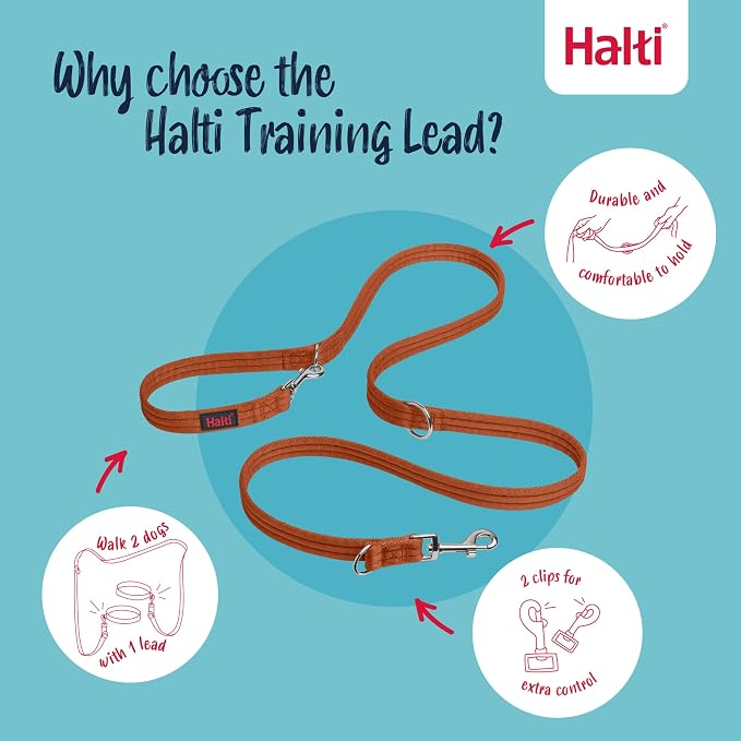 Halti Training Dog Leash | Size Small, Burnt Orange, 2m | No-Pull Double-Ended Dog Leash | Light, Soft & Durable | Ideal for Obedience Training & Everyday Walks with Dogs & Puppies
