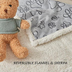 Dog & Cat Blankets - Waterproof Washable - Sherpa, Plus Plush Reversible, 25"X30", Grey Paw Print
