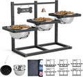 Elevated Dog Bowls for Large Dogs, 6 Height Adjustable Raised Stand with Mat, Slow Feeding Bowl and Three 1700ML Bowls, for Large Breed and Multi-Pet Households