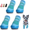 Dog Shoes for Small Dogs, Dog Boots & Paw Protectors for Hot Pavement Winter Snow Hiking, Anti-Slip Dog Booties for Hardwood Floor Blue Size 2