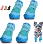 Dog Shoes for Small Dogs, Dog Boots & Paw Protectors for Hot Pavement Winter Snow Hiking, Anti-Slip Dog Booties for Hardwood Floor Blue Size 2