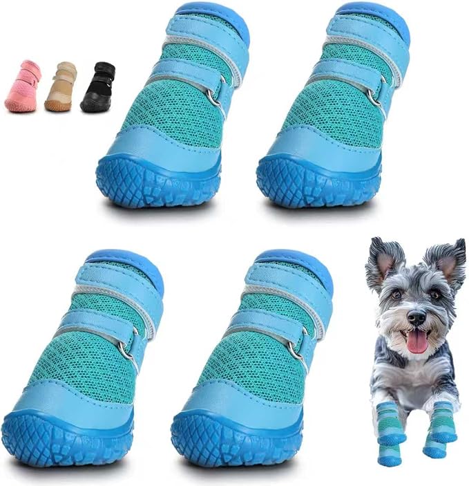 Dog Shoes for Small Dogs, Dog Boots & Paw Protectors for Hot Pavement Winter Snow Hiking, Anti-Slip Dog Booties for Hardwood Floor Blue Size 1