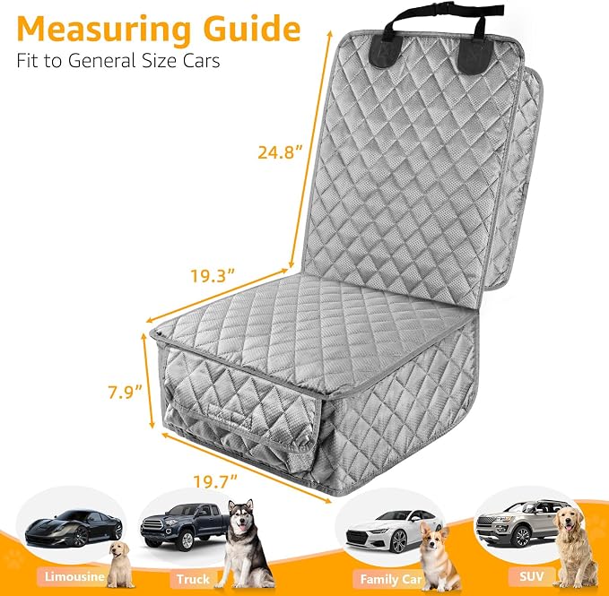 PETICON Waterproof Front Seat Car Cover 2 Pack, Full Protection | Dog Car Seat Cover with Side Flaps, Nonslip Scratchproof Captain Chair Seat Cover Fits for Cars, Trucks, SUVs, Jeep, Gray