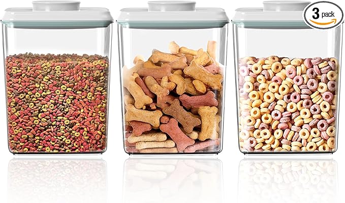 3 PACK Dog Treat Container Airtight POP Container with Lids, 1.3 Qt x 3, Food Grade, Clear, Dog Treat Jar Food Canister Set for Dog Food, Snack, Cookie
