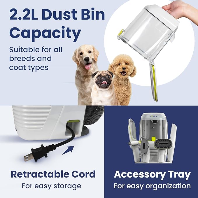 PAWSPIK Professional Dog Grooming Vacuum Kit, Dogs & Cats, Direct Handheld Control, 7 Grooming Tools, Deshedding and Dematting for Grooming, Large 2.2L Dust Bin, UL, HEPA Filter | Direct Handheld Control, 7 Grooming Tools, Deshedding and Dematting for ...