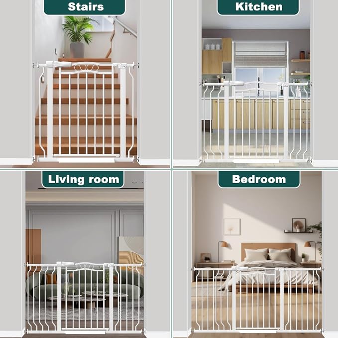 Fairy Baby 71.7"-81.1" Extra Wide Baby Gate with Door, Long Dog Gate for the House Doorway Stairs, Pressure Mounted Safety Gate for Child Kid, Auto Close Metal Pet Barrier with Arch Design, White