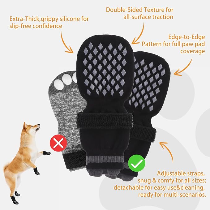 KOOLTAIL Non Slip Dog Socks Shoes to Prevent Licking Paws and Scratching, Winter Pet Booties for Cold Pavement & Hardwood Floors, Dog Grip Booties for Small Medium Large Senior Dogs