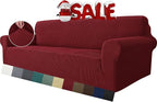MAXIJIN Super Stretch Couch Cover for 3 Cushion Couch, 1-Piece Universal Sofa Covers Living Room Jacquard Spandex Furniture Protector Dogs Pet Friendly Fitted (Extra Large, Wine Red)