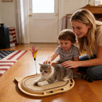 Sisal Cat Scratcher Toy with Ball Track Feather and Ball, Wooden Interactive Toy for Indoor Cats, Scratch Pad,Kitten Toys for Chasing Hunting Physical Exercise