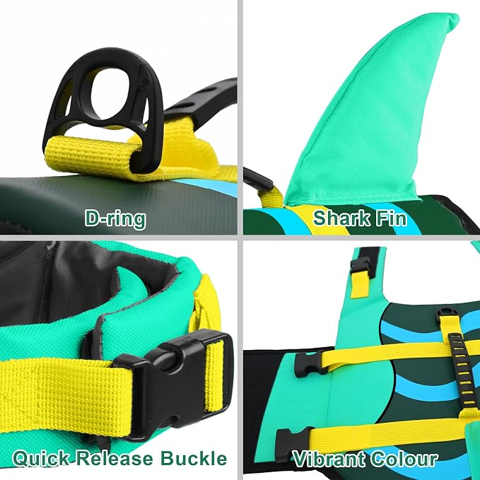 Fragralley Shark Dog Life Jacket, High Buoyancy with Tear-Resistant Nylon, Dog Float Vest for Swimming and Boating, Pet Life Preserver for Small Medium Large Dogs (PFD)