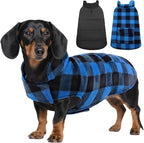 ASENKU Reversible Dog Winter Coat, Dog Jacket for Small Medium Large Dogs | Windproof Plaid Fleece Lining for Cold Weather, Water-resistant Outer Shell, Puppy Puffer Vest with Leash Hole, Blue XS