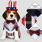 Kuoser Independence Day Dog Tuxedo, Dog Suit and Bandana Set with D-Ring | Formal Dog Costume with Detachable Bowtie Collar for 4th of July Independence Day, American Flag L