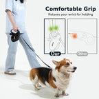 Pecute 32ft Retractable Dog Leash with Reflective Strips, 360° Tangle-Free, One-Button Control & Sturdiness Nylon Material, Long Leash Retractable with Poop Bag Holder for Medium Large Dog