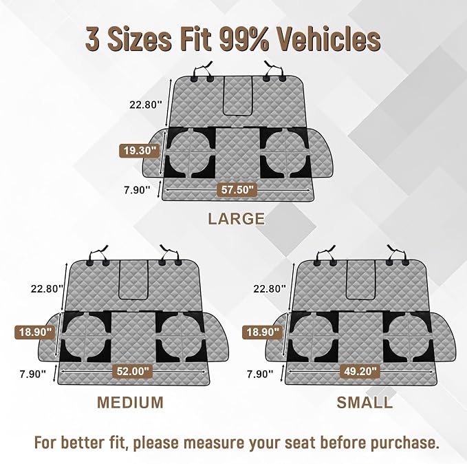 Dog Car Seat Cover for Back Seat, Heavy Duty Nonslip Car Seat Protector for Child Car Seat, Waterproof Bench Seat Cover for Dogs and Kids, Compatible with Armrest, Fits Sedan (Grey)