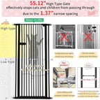 Lumizone Extra Tall Cat Gate 55.12" High 29.92"-42.51" Wide Pet Gate Black | Dog Gate for Doorway Hallway Stairs Pressure Mounted Extra Wide 1.37" Gap No Drilling Auto-Close One-Handed Operation
