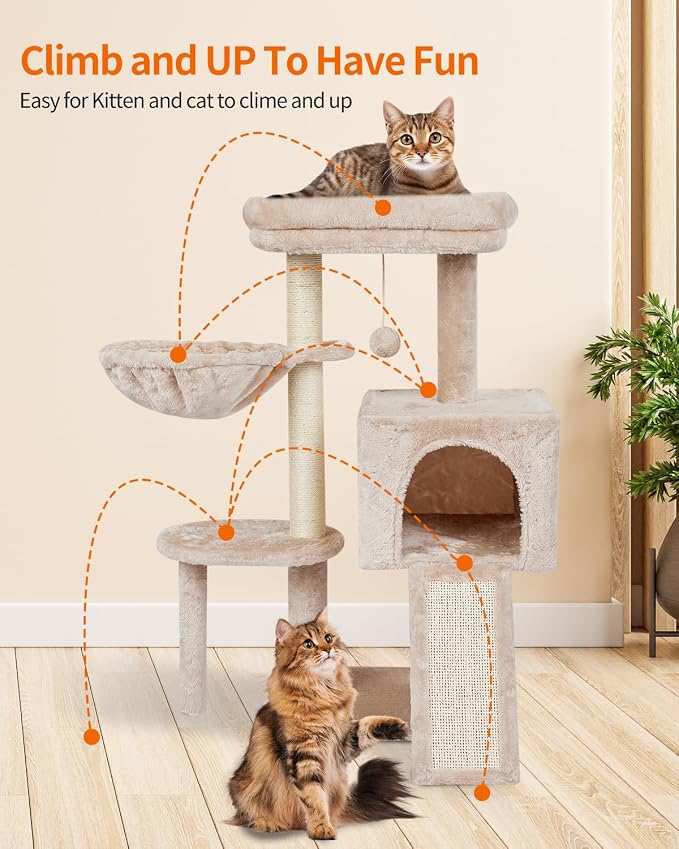 Cute Cat Tree Kitten Cat Tower Condo Furniture Scratching Posts Hammock B | FISH&NAP For Indoor with Jump Platform Activity Center Beige