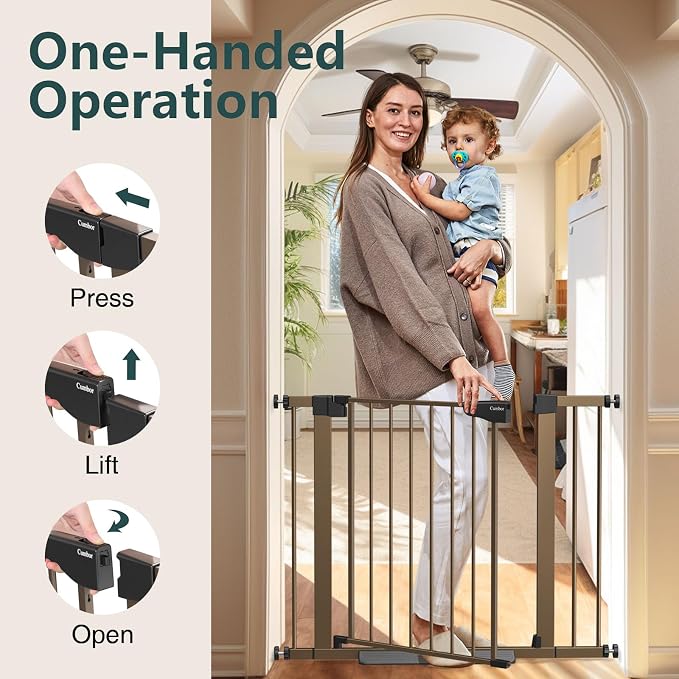 Cumbor 30-40.6 in Baby Gate for Stairs and Doorways, Dog Gate Indoor Brown | Mom's Choice Awards Winner, Auto Close, Double Lock, Safety Child Gate for Toddlers & Pets, Pressure or Hardware Mounted
