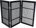 Urnporium Pet Dog Gate Freestanding, Strong Durable Folding Wooden Fence, Portable Acacia Hardwood Safety Barrier for Indoor & Outdoor Use (Black Pet Gate, 3 Panel 30" Tall)