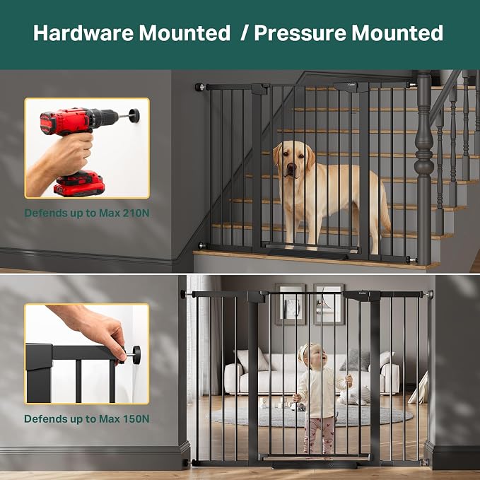 Cumbor 36 in Extra Tall Baby Gate for Stairs, 29.7-51.5 in Dog Gate Black | Mom's Choice Awards Winner, Auto Close and Double Lock Child Gate for Toddlers & Pets, Pressure or Hardware Mounted