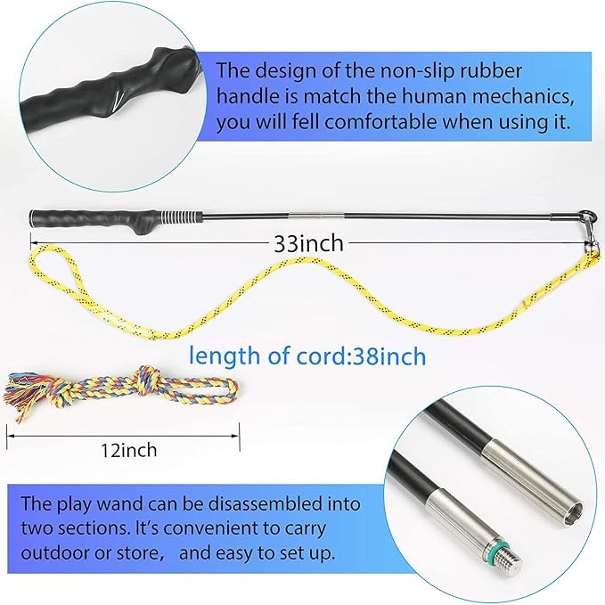 Flirt Pole for Dogs Interactive Chase Toy for Large Medium Small Puppy Dogs | For Chase and Tug of War, Dog Teaser Wand with Lure, Chewing Toy, for Outdoor Exercise & Training,Easy to Use,Carry, Sturdy