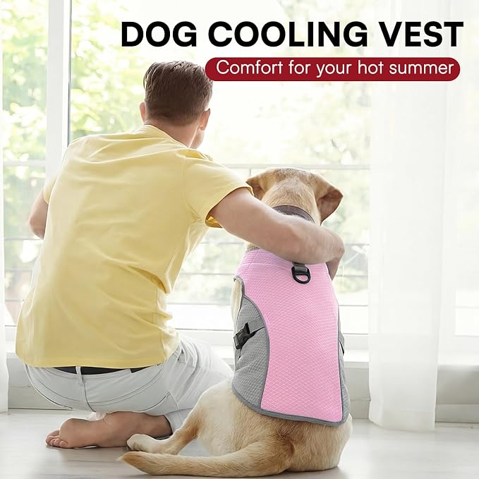 Dog Cooling Vest for Extra Large Dogs, Dog Cooling Jacket with Mesh and D Ring, Pet Reflective Stripe Cooler Coat for Hot Summer, Pink-3XL