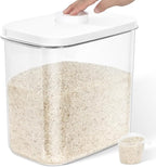 LEAWALK Airtight Rice Storage Container, Cereal Dry Food Flour and Sugar Bin, Dog Cat Food Dispenser with Measuring Cup, BPA Free Clear Plastic Kitchen (White, 12L-1pack)