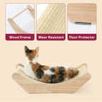 Zakkart Cat Sisal Scratching Bed Hammock, 2-in-1 Cat Scratcher & Lounging Bed, 100% Natural Sisal Mat, Solid Wood Frame, Cat Furniture Protector (Large, Natural Color)