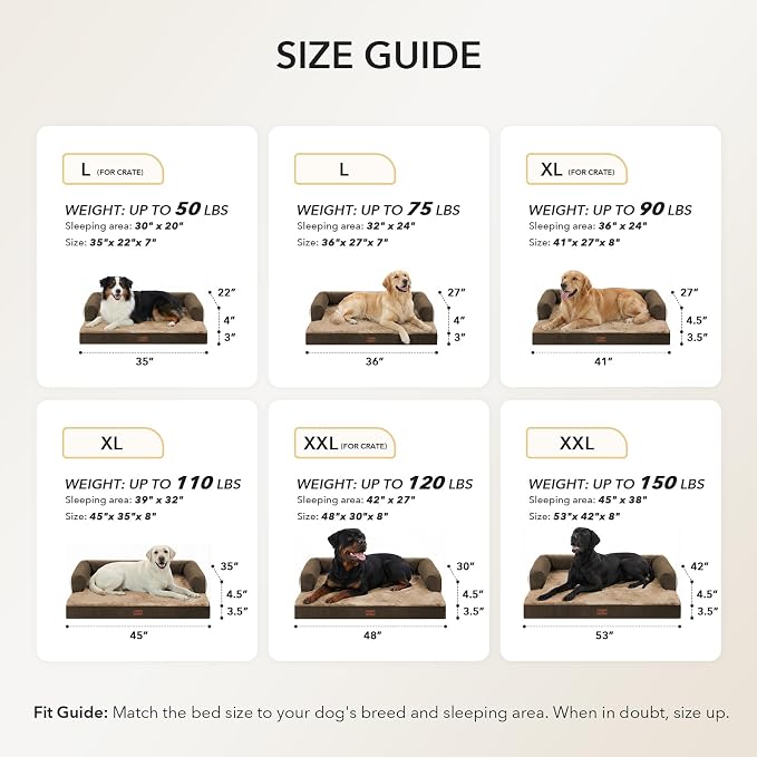 Orthopedic Washable Dog Bed for Medium Dogs, 35x22in, Brown | Orthopedic Foam Relieves Joint Pressure, Bolsters Supports Head And Neck, Washable Cover, Non-Slip Bottom