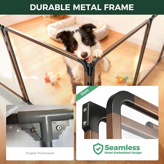 FXW AuraSpace Pro Clear Acrylic Indoor Dog Playpen, 32" H, 8 Panels | Open View, No Climbing Bars, Heavy-duty Metal, DIY Layouts, Easy Access, For Small & Medium Dogs, Patented