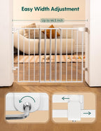Babelio Extra Wide No Bottom Bar Baby/Dog Gate, 28" H, 29.7-46.5" W, White | Hardware Mount Pet Gate for Indoor Doorways and Hallways with Auto Close, Stay-Open, Wide Walk-through Door, Easy Install