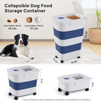ZOMISIA 40-50lbs Dog Food Storage Container, Large Capacity Collapsible Airtight Pet Food Storage Containers with Rolling Wheels, Transparent Lid, Scoop and Date Track, Blue
