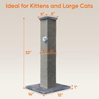 Cat Scratching Post for Indoor Cat, 32 Inch Large Cat Scratcher | Sisal Cat Scratcher with Sturdy Base for Cat Adults, Cat Scratch Post with Vertical Stretch Space, Dark Grey