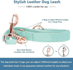 Soft Leather Dog Collar and Leash (6.6') Set - Stylish Rose Gold Heavy Duty Metal Buckle, 4 Adjustable Lengths Leash for Small Medium Large Dogs - Comfortable & Easy to Clean Mint Green XS(8"-12")