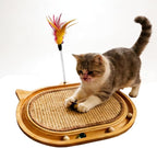 Sisal Cat Scratcher Toy with Ball Track Feather and Ball, Wooden Interactive Toy for Indoor Cats, Scratch Pad,Kitten Toys for Chasing Hunting Physical Exercise