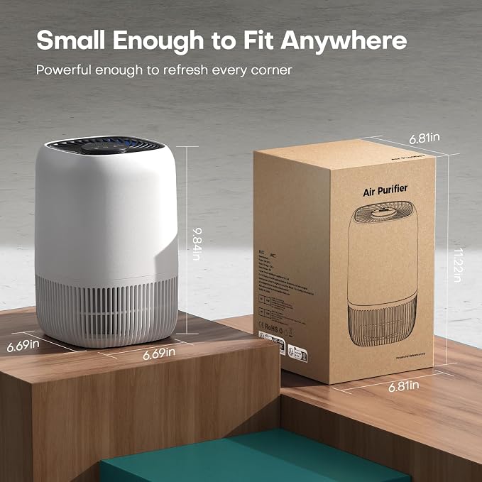 VOOPNU Air Purifiers for Home, High Efficiency Filter Up to 1076 Ft², White | for Pet Hair, Odors, Pollen, Smoke, Compact Air Cleaner with 3 Speeds, Timer, Aroma 22 dB Quiet 360°Intake, DH-JH12