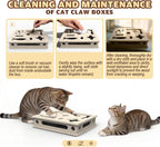 Cat Scratch Puzzle Enrichment Box, Large Solid Wood with Sandpaper Inside | Cat Nail File Enrichment Box with Sandpaper Inside, Cat Nail File Box Stress Free Alternative to Clippers and Grinders