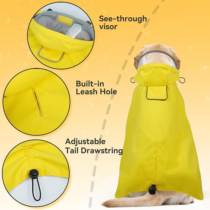 Waterproof Dog Raincoat with Hood, Windproof Rain Jacket for Medium Dogs | Adjustable Dog Rain Coat with Leash Hole, Reflective Poncho for Rainy&Snowy Day, Fits French Bulldog, Beagle, Shiba Inu