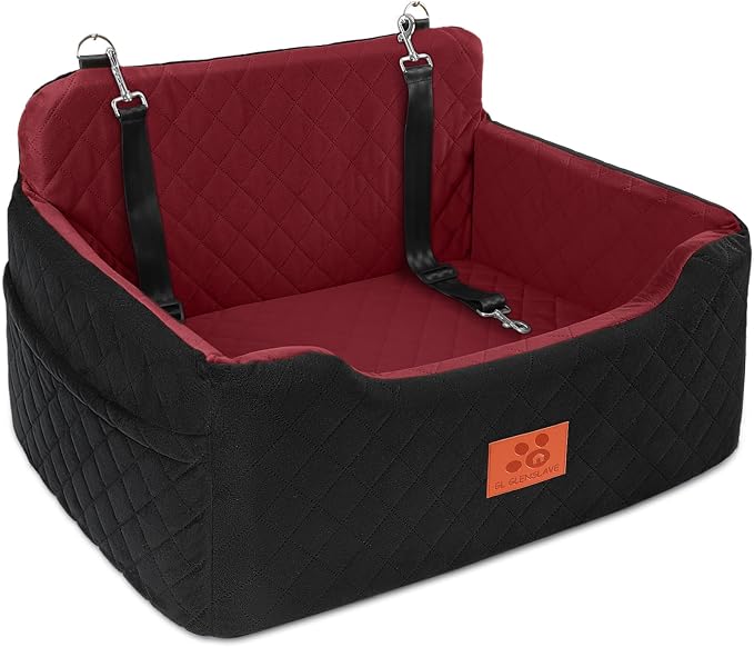 GL GLENSLAVE Dog Car Seat for Medium/Large Dogs, Dog Booster Seat for Pet Under 50lbs or 2 Small Dogs, Detachable and Washable Pet Car Bed, Multi-Functional Pet Booster Seat for Backseat(Black/Red)