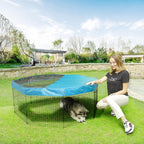 PJYuCien Playpen Top Cover for 24'' Width 8 Panel Pen, Blue | More Peace of Mind, More Safe, and Reduce Mess, Suitable for Puppy, Duck, and Other Small Animals,Adhesive Tape Connect