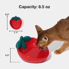 VETRESKA Ceramic Pet Bowl, Tilted Design Pet Feeder for Food and Water | Anti Vomit Cat Bowls for Indoor Cats Cute Strawberry Cat Bowl Dishwasher Safe