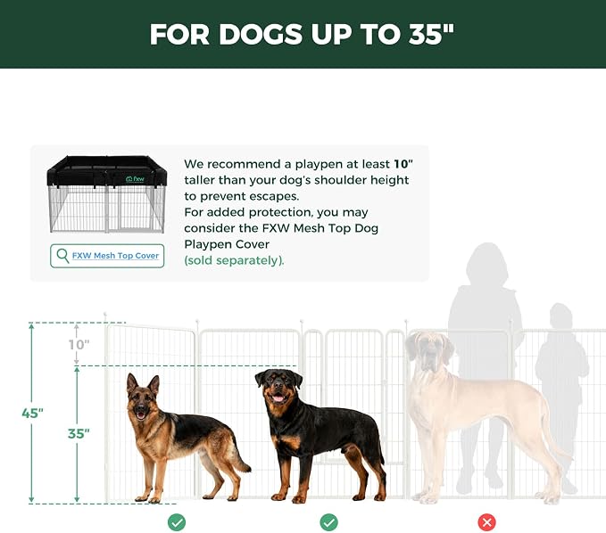 FXW Rollick Dog Playpen, Indoor, Yard & RV Camping, 45" H, 16 Panels | Easy setup, Heavy-duty, DIY layouts, for Large Dogs, Patented