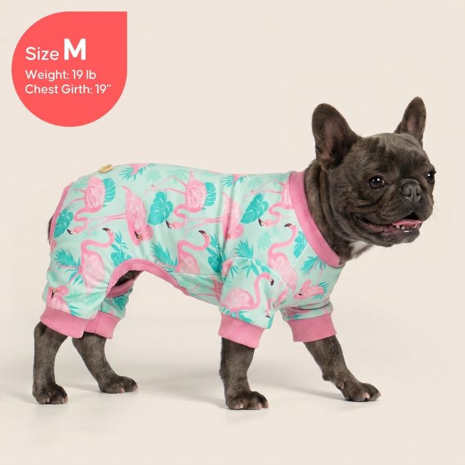 KYEESE Velvet Dog Pajamas Soft Onesie Shirt for Daily Wear, Flamingo | 4-Way Stretch, Lightweight & Breathable, Reduces Shedding, Gentle on Sensitive Skin, Recovery Support, Easy Potty Breaks