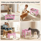 URPOWER Mess Proof Elevated Dog Bowls for Small Dogs with Splash Guard | 4 Height Adjustable Raised Stand with 2 Stainless Steel Food Bowls & Licking Plate for Small, Medium & Large Dogs