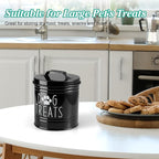 OUTNILI Large Dog Treat Container Airtight - 6.6" Tall X 6" Round Black Dog Treat Jar for Kitchen Counter - Rustic Treat Storage Canister for Dogs, Cats, Small Animals
