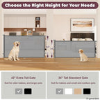 42" Extra Tall Retractable Baby Gates, 76" Wide Dog Gate for Stairs | Mesh Gate Indoor Outdoor for Doorways Deck Kitchen, Long Safety Gate for Child Toddler, Prevent Pet from Jumping Over, Grey