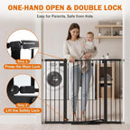 Mumeasy 36" Extra Tall Baby Gate for Stairs, 29.7-51" Wide Dog Gates Indoor for Doorways with Easy Walk Thru, Auto Close Pet Safety Gate for House, Pressure Mounted Metal Child Gate with Door, Black