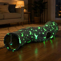 Cat Tunnel Tube with Plush Ball Toys Collapsible Self-Luminous Photoluminescence, for Small Pets Bunny Rabbits, Kittens, Ferrets,Puppy and Dogs Grey Moon Star (S-Shape)