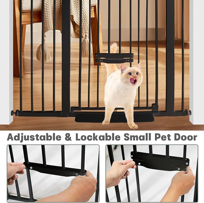 SHYUJAJIE 37 Inch Tall Baby Gate with Small Cat Door | Adjustable 29.55"-46.06 "Wide,Auto Close Dog Gate Easy Walk Thru Pet Gate for Stairs, Doorway, House, Pressure Mounted