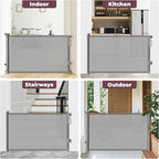 Retractable Baby Gate for Stairs & Doorways, Dog Gate Indoor Outdoor | Extends to 55" Wide 34" Tall Mesh Child Gate for Hallways, Deck, Porch, Pet Toddler Safety Essentials, Easy Install, Grey
